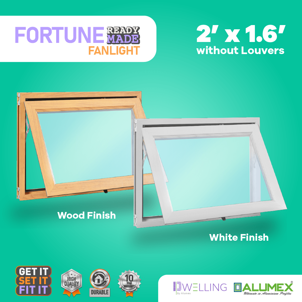 Fortune fanlight 2x1.6 feet without louvers in wood and white finishes
