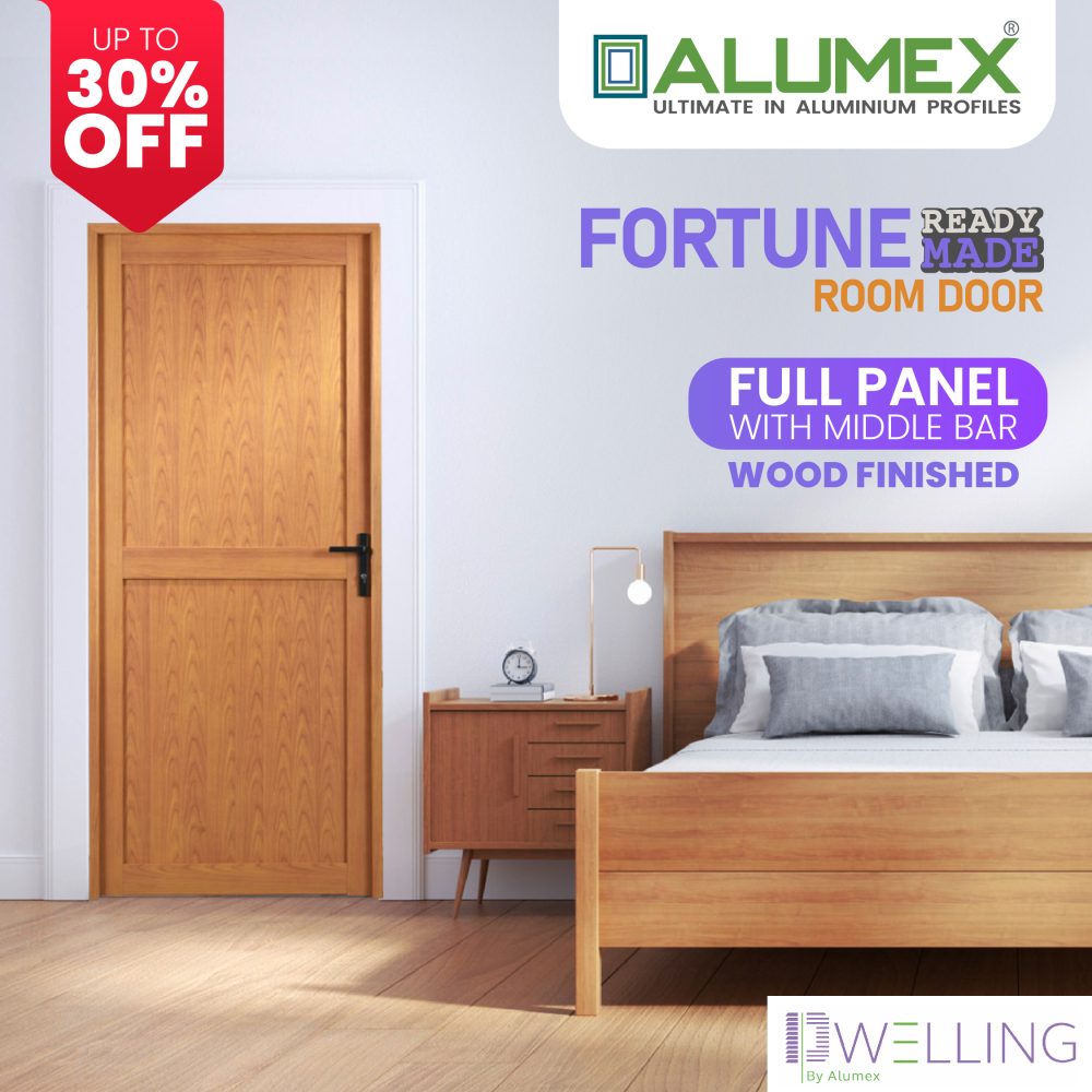 Fortune ready-made full panel room door in white finish