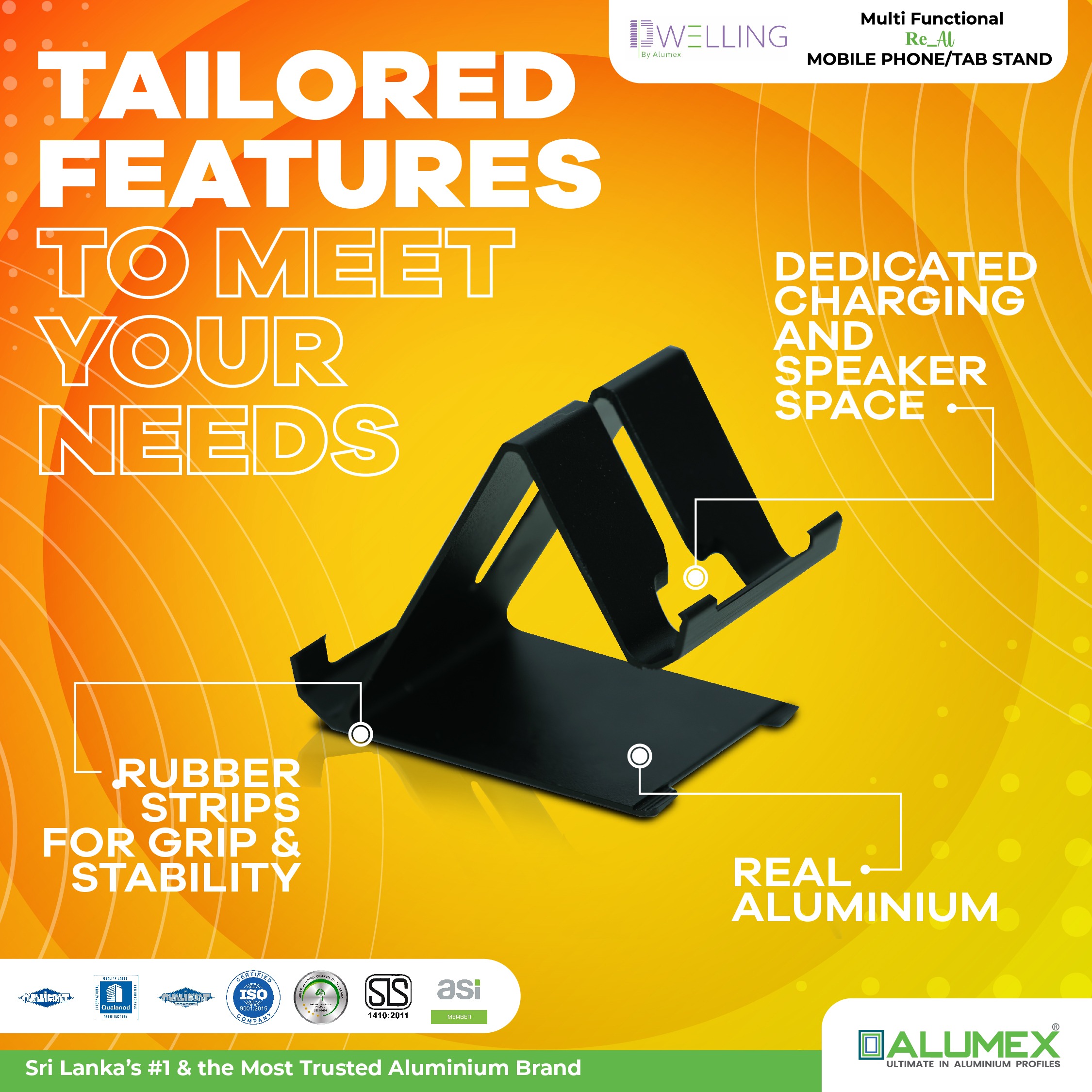 Multifunctional aluminium phone and tablet stand
